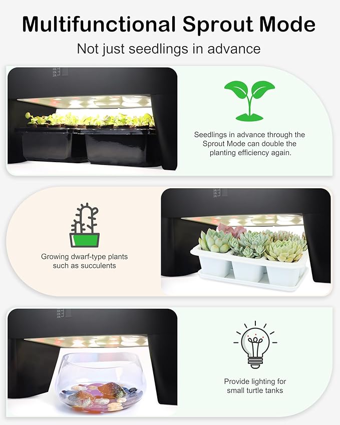 Hydroponic Growing System Kit 16 Pods, Smart Herb Garden with Sprout Mode Can Seedling in Advance & 24W Full Spectrum LED Grow Light, Indoor Garden Planter for Home/Office/School (Black)