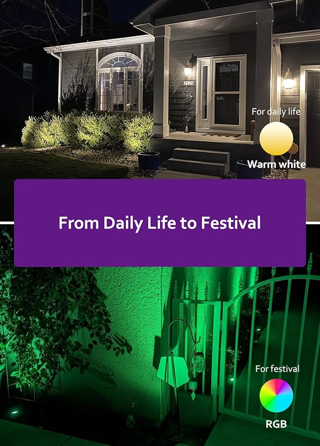 Halloween Spotlight Outdoor, All-in-ONE RGBW Christmas Spot Lights with Remote, 6W 24V Plug-in Color Changing Low Voltage Landscape Lighting Kit with IP65 Waterproof for Yard Garden, 4 Pack