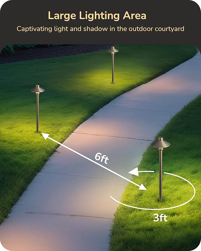 EDISHINE Solid Brass Low Voltage Landscape Lighting, 22" Tall 6" Shade with G4 Bulbs, 12V 350LM 3000K Heavy Duty Outdoor Landscape Path Light, Waterproof Bronze LED Pathway Lights Wired, 6 Pack