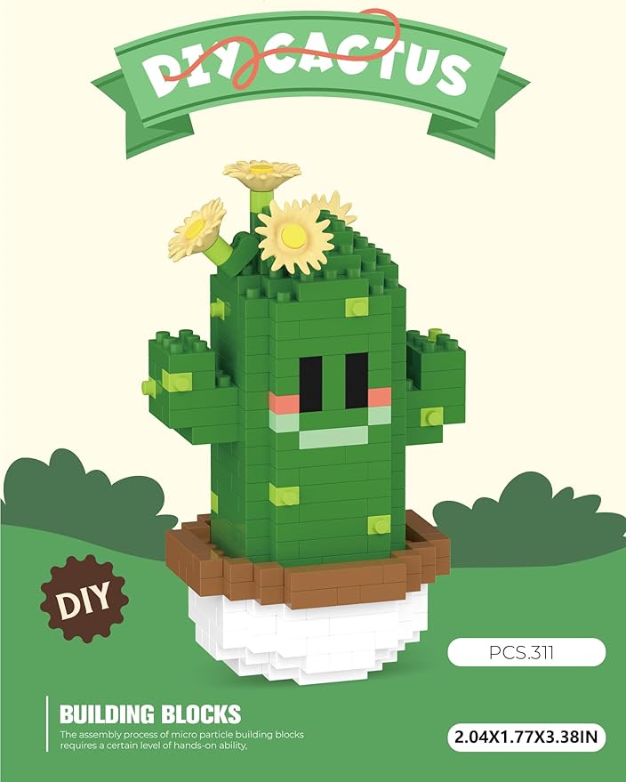 Tall Mini Cute Cactus Succulent Plants Bonsai Building Toy Potted Plant Blocks Particle Flower Botanical