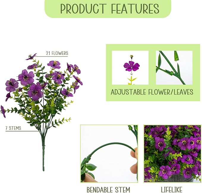 Artificial Flowers for Outdoors, 10 Bundles UV Resistant Artificial Outdoor Flowers, Not-Fading Silk Faux Flowers for Outdoor Planters for Home Garden Porch Decor, Fuchsia