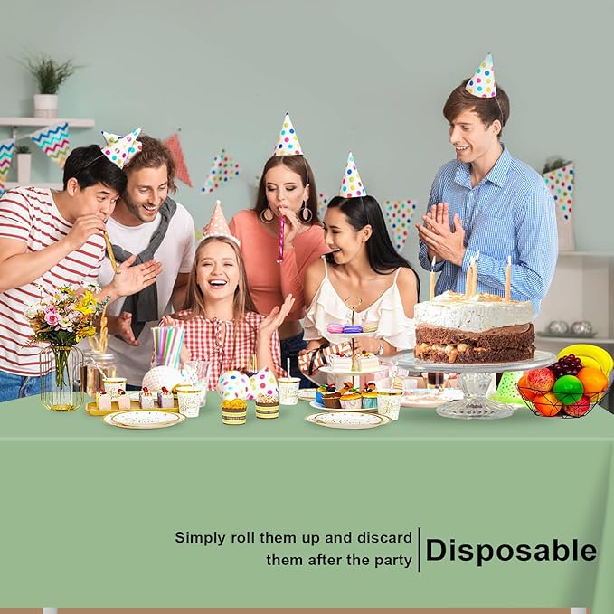 6 Pack Rectangular Sage Green Tablecloth, Sage Green Plastic Table Cloths for Parties Disposable, 54x108 in Waterproof Camping Tablecloth for Birthday Party Baby Shower Picnic Valentines Weddi