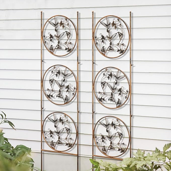 SUNNYPARK Set of 2 Hummingbird Metal Garden Trellis for Climbing Plants, Decorative Vegetables Flowers Vine Trellis for Outdoor Patio 55'' H x 12.4'' W