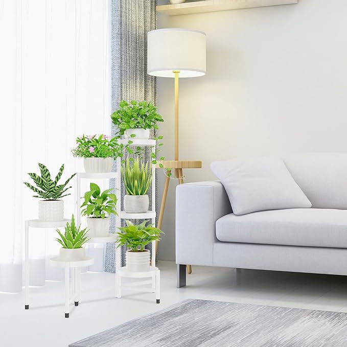 iDavosic.ly Plant Stand Indoor Outdoor, 8 Tier Corner Metal Flower Display Holder Shelf, Folding Tall Orchid Rack for Patio Balcony Porch Garden Living Room House, White