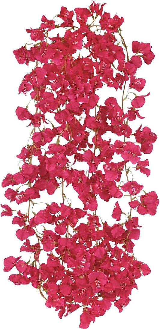 2 Pcs Artificial Bougainvillea Flowers Garland Fake Silk Bougainvilleas Vines Trailing Rose Red Faux Hanging Flowers Plants Bougainvillea Artificial for Porch Wedding Arch Spring Summer Decor