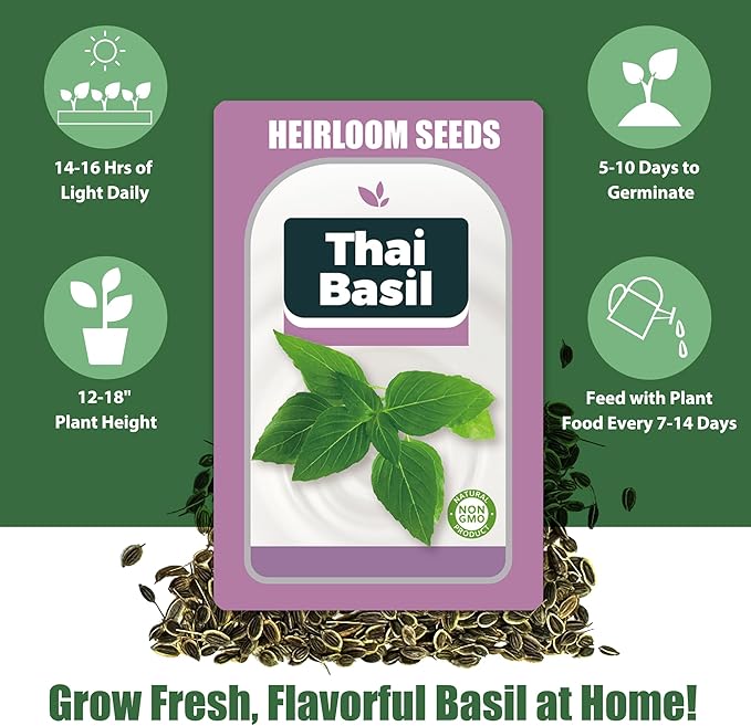 Basil Seed Pods for All Hydroponics Growing Systems, 12 Pods Herb Kit with 400+ Seeds of Thai Basil, Grow Your Own Herb Garden at Home