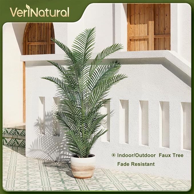 Artificial Palm Tree, 6FT Tall Fake Palm Trees with UV Resistant Leaves, Potted Faux Areca Palm Plant for Indoor Outdoor, Large Floor Plants for Home Living Room Porch Decor, 2Pcs - VN125