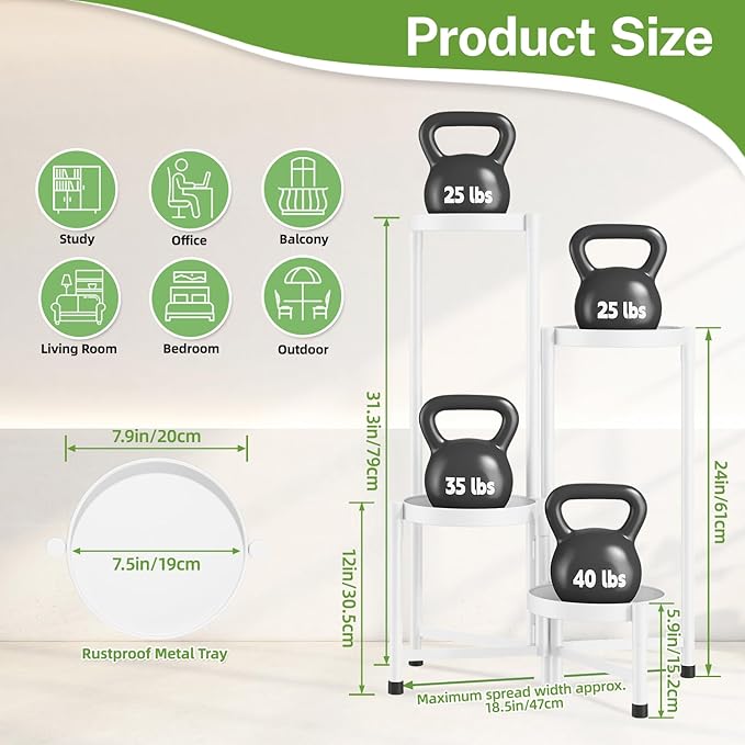 iDavosic.ly Plant Stand Indoor Outdoor, 4 Tier Corner Metal Flower Display Holder Shelf, Folding Tall Orchid Rack for Patio Balcony Porch Garden Living Room House, White