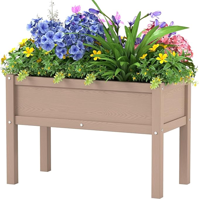 Small HDPE Raised Garden Bed, Elevated Planter Box with Legs, Outdoor All-Weather Planter Raised Beds for Seeds, Herb, Flower, Vegetable (Khaki)