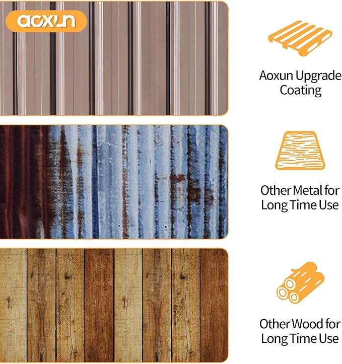 Aoxun 7x5 FT Lean to Shed Garden Metal Storage Shed with Lockable Doors Outdoor Bike Shed for Backyard, Patio, Poolside (Brown)