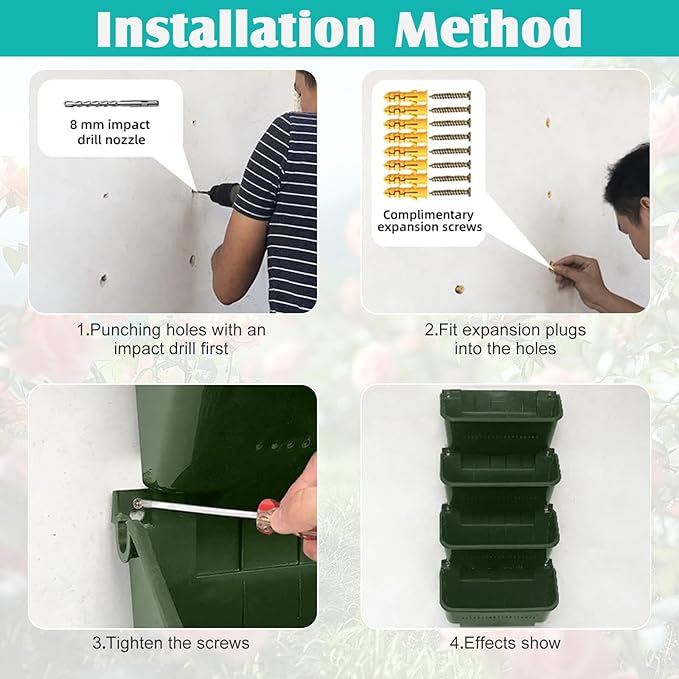 Vertical Wall Planter, 4 Packs Self Watering Wall Planters for Indoor with 3 Pcs Garden Tool Set Vertical Planter Tower for Strawberries Flowers Herbs, 12.9''x5.5'' x26.7''