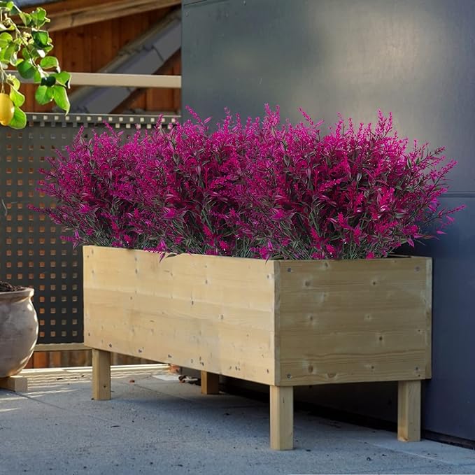 Outdoor Artificial Plant UV Resistant Fake Stems Plants, Faux Plastic Greenery for Indoor Outside Hanging Plants Garden Porch Window Box Home Wedding Farmhouse Outdoor Decorations for Patio(Fuchsia)