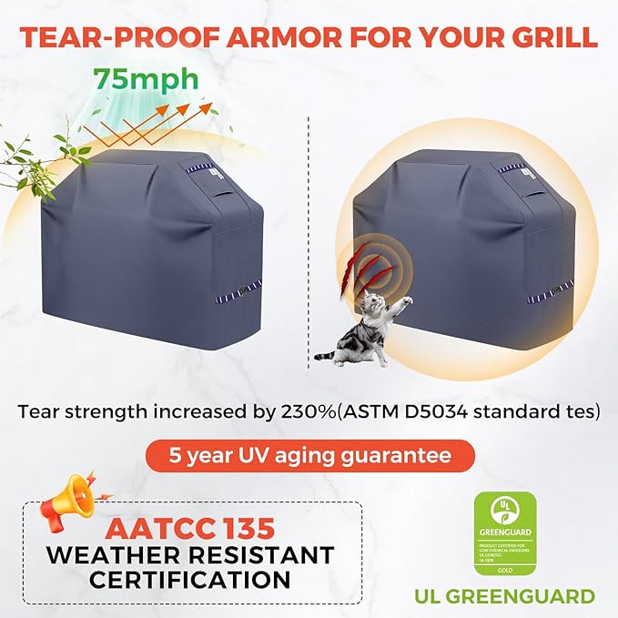 59" Grill Cover Heavy Duty Outdoor BBQ Covers for Outdoor Waterproof Fade Resistant Gas Cover, All Weather Protection Gas Grill Covers for Weber Genesis Charbroil, Grey