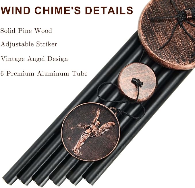 Memorial Wind Chimes for Outside, Sympathy Gifts for Loss of Loved One, Memorial Gift for Loss of Mom Dad Grandparent, Vintage Angel Deep Tone Windchimes Outdoor (34" Angel)