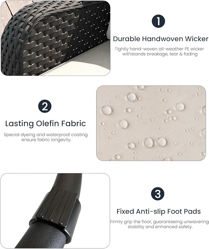 LayinSun 5 Piece Wicker Outdoor Furniture Set with 6-inch Comfy Cushions, High Back Patio Furniture Set with Swivel Rocking Chairs and Side Table