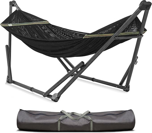 Tranquillo Uniki 3-Year Warranty Hammock Stand, Instant 30s Foldable Hammock with Stand, 550 lbs Capacity Camping Hammock for 1 Persons, Portable & Durable Premium Hammock, Black