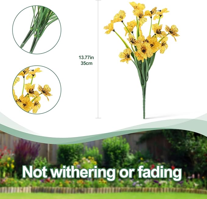 22 Bunches of Outdoor Artificial Flowers, UV Resistant Fake Flowers Artificial Silk Flowers with Plastic Plants for Indoor Outdoor Front Porch Hanging Planter Decoration (22, Yellow)