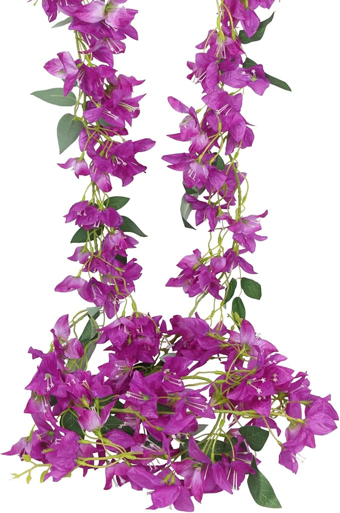 2 Pcs Bougainvillea Artificial Hanging Flowers Plants for Outdoors Purple Fake Silk Bougainvillea Vines Artificial Flowers Garland UV Resistant Faux Flowers for Planter Centerpieces Arch Decor