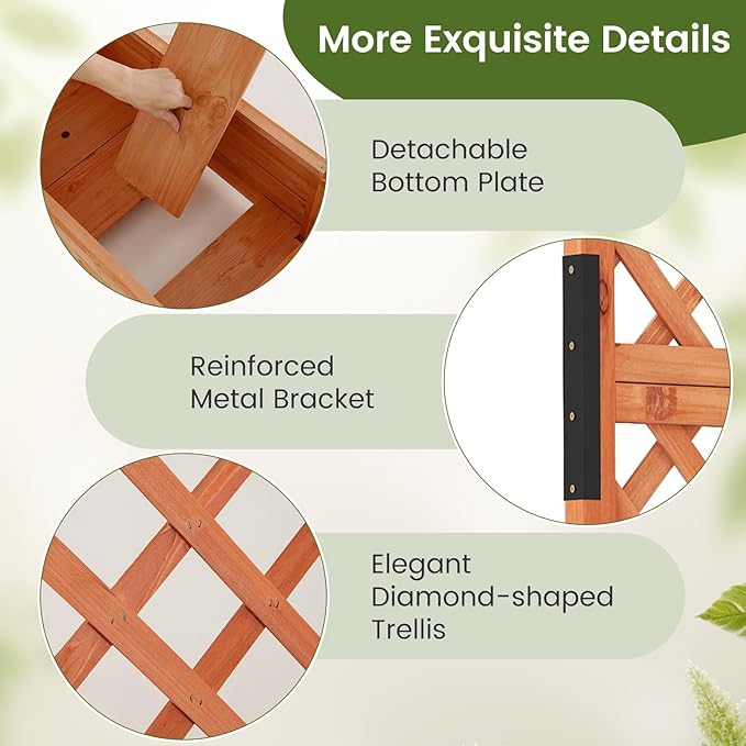 S AFSTAR 2 Pieces Raised Garden Beds with Arch Trellis, Hanging Roof & Drainage Holes, 77-Inch Vertical Plant Container for Vine Climbing Plant Flower, Outdoor Wood Elevated Planter Box for Garden