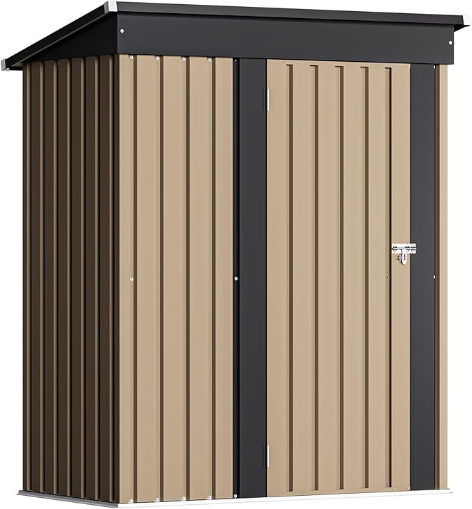 Devoko Outdoor Storage Shed 5 x 3 FT Lockable Metal Garden Shed Steel Anti-Corrosion Storage House with Single Lockable Door for Backyard Outdoor Patio (Brown)