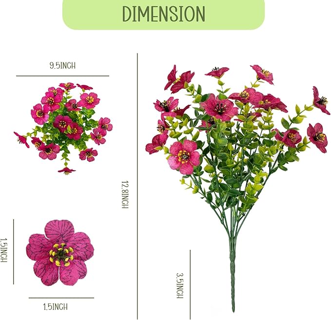 Artificial Flowers for Outdoors, 10 Bundles UV Resistant Artificial Outdoor Flowers, Not-Fading Silk Faux Flowers for Outdoor Planters for Home Garden Porch Decor, Rose Red