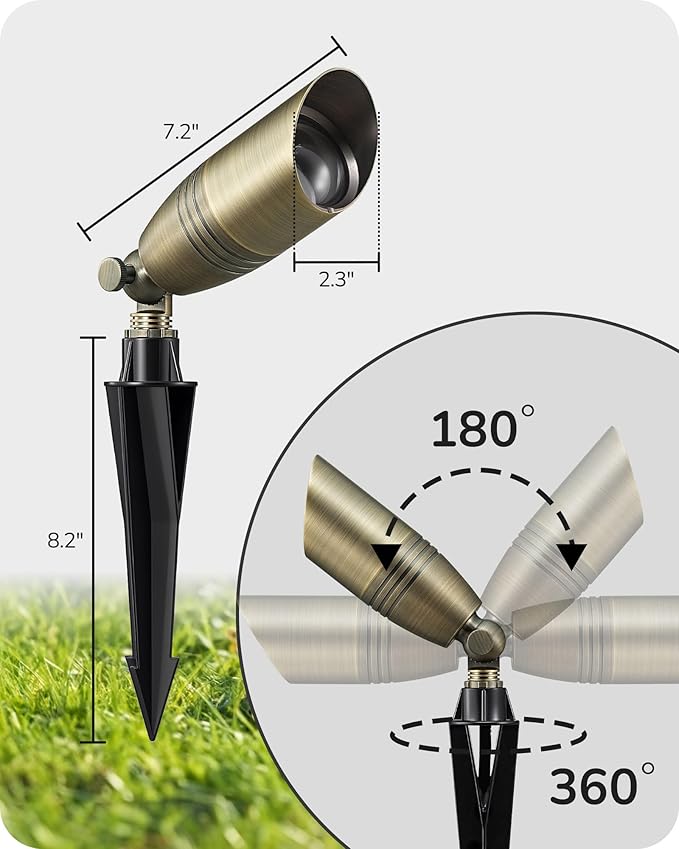 EDISHINE Solid Brass Landscape Spotlights, 12V LED Low Voltage Landscape Lights, 3CCT MR16 Bulb Included, Bronze Heavy Duty Waterproof Spot Lights,Outdoor Lighting for Garden Yard Tree, 4 Pack