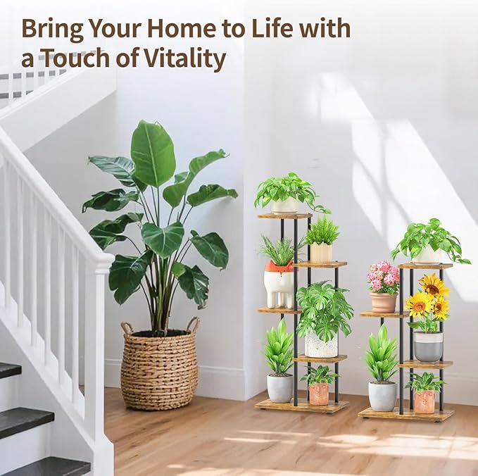 LASZOLA Black 4 Tiered Wood Plant Stand Indoor for Larger Heavy Duty Planter, Sturdy Multi Level Vertical Flowers Racks for Narrow Inside Floor, Decorate Shelving for Hold House Tree, Space Saving