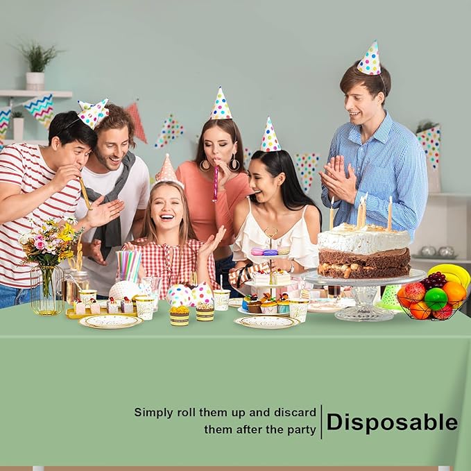 2 Pack Rectangular Sage Green Tablecloth, Sage Green Plastic Table Cloths for Parties Disposable, 54x108 in Waterproof Camping Tablecloth for Birthday Party Baby Shower Picnic Valentines