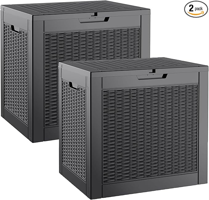32 Gallon Resin Deck Box 2 Pack Outdoor Indoor Waterproof Storage Box for Patio Cushions, Garden Tools, Pool Accessories,Backyard Storage Bin,Black