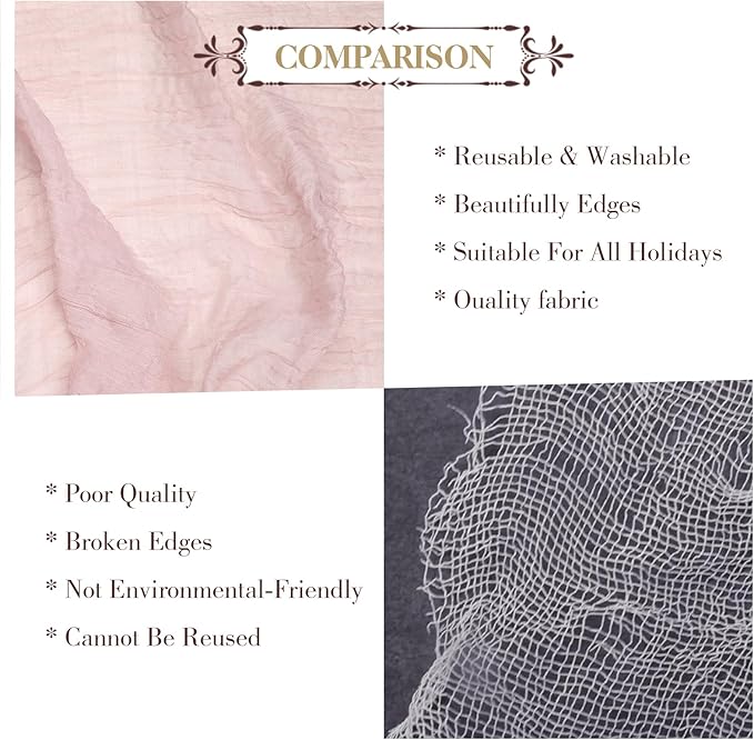 Le courant 3 Pieces 10Ft Cheesecloth for Straining, Table Runner Cloth Runner Boho Gauze Table Runner for Wedding Bridal Shower First Communion Centerpiece Engagement Spring Decor, Dusty Pink