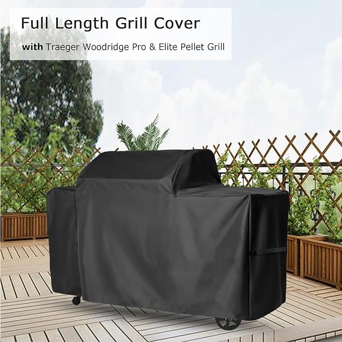 600D Heavy Duty Grill Cover for Traeger Woodridge Pro and Wood Ridge Elite Pellet Grill - TFB97JLH. Full-Length All Weather Grill BAC776 Accessory, 68" L x 27" W x 47" H