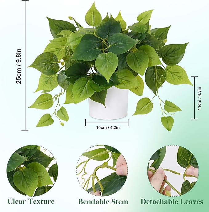 Waipfaru Faux Plants Indoor with Plastic Pots, Realistic Small Fake Plants, Fake Plants with Pothos, Fake Potted Plants, Artificial Plant for Home Shelf Bathroom Kitchen Office Indoor Outdoor Decor