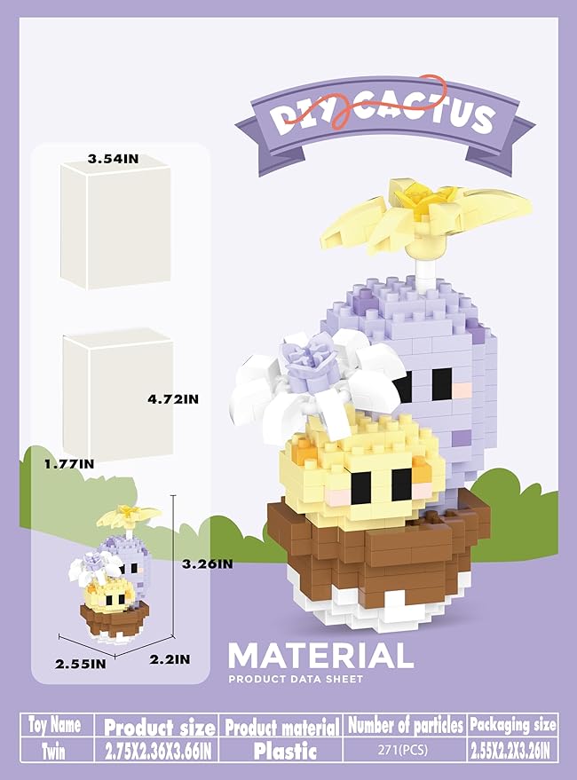 Twin Mini Cute Cactus Succulent Plants Bonsai Building Toy Potted Plant Blocks Particle Flower Botanical