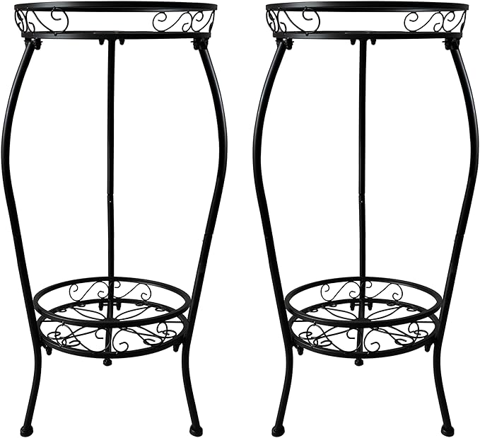 Metal Plant Stand 2 Tier Indoor Outdoor, 2 Pack Tall Flower Pot Shelf Rustproof Stable Heavy Duty Corner Stand, 28 inch Multiple Plant Display Rack for Living Room Patio Balcony Garden