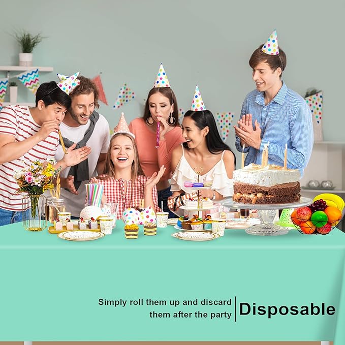 6 Pack Light Aqua Tablecloth, Rectangular Plastic Table Cloths for Parties Disposable, 54x108 in Waterproof Tablecloth for Birthday Party Baby Shower Picnic Valentines