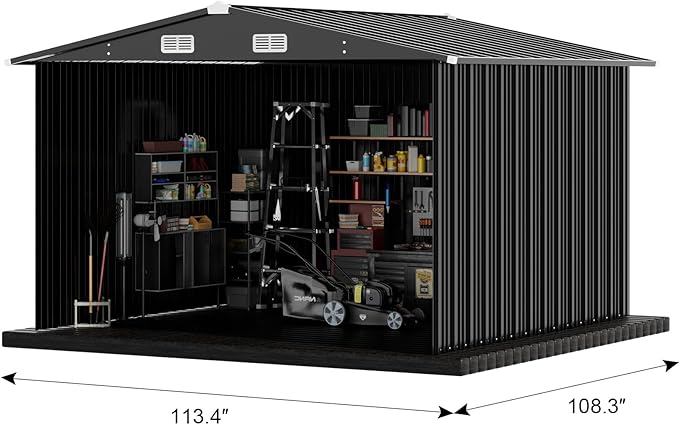 COMHOMA Shed Outdoor Storage Shed Metal,Lockable Doors Tool Sheds with Sloping Roof,Steel Garden Shed with Air Vent for Backyard,Patio,Lawn,Poolside (Grey, 10'*10')