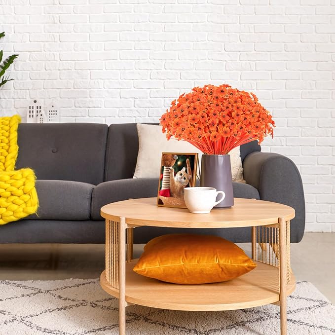 22Bunches of Outdoor Artificial Flowers, UV Resistant Fake Flowers Artificial Silk Flowers with Plastic Plants for Indoor Outdoor Front Porch Hanging Planter Decoration (22, Autumn Orange)