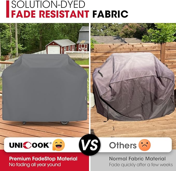 Unicook Grill Cover 75 Inch, Outdoor Heavy Duty Waterproof Large BBQ Cover, Compatible with Weber, Char-Broil, Nexgrill and More Grills, All Weather Protection, Grey