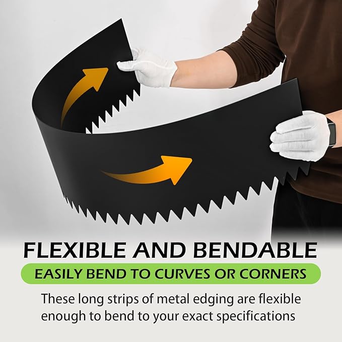 6PCS Galvanized Steel Landscape Edging Kit, 40" L x 12.5" H (20ft Total) Steel Landscape Lawn Edging for Lawn Yard, Coated Bendable Metal Strips, No-Dig Hammer-in Edging Border w/7Clips