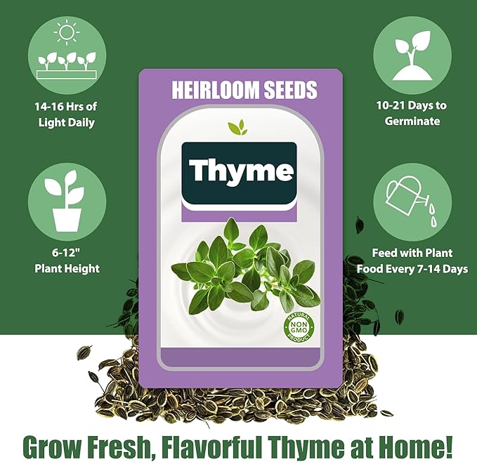 Thyme Seed Pods for All Hydroponics Growing Systems, 12 Pods Herb Kit with 1800+ Seeds of Thyme, Grow Your Own Herb Garden at Home