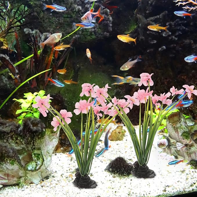Balacoo 2 Pcs Pink Fish Tank Decor: Plastic Realistic Aquarium Plants, Silk Aquarium Plants for Betta Fish Tank Landscaping Decorations (Pink, 8.3 Inch)