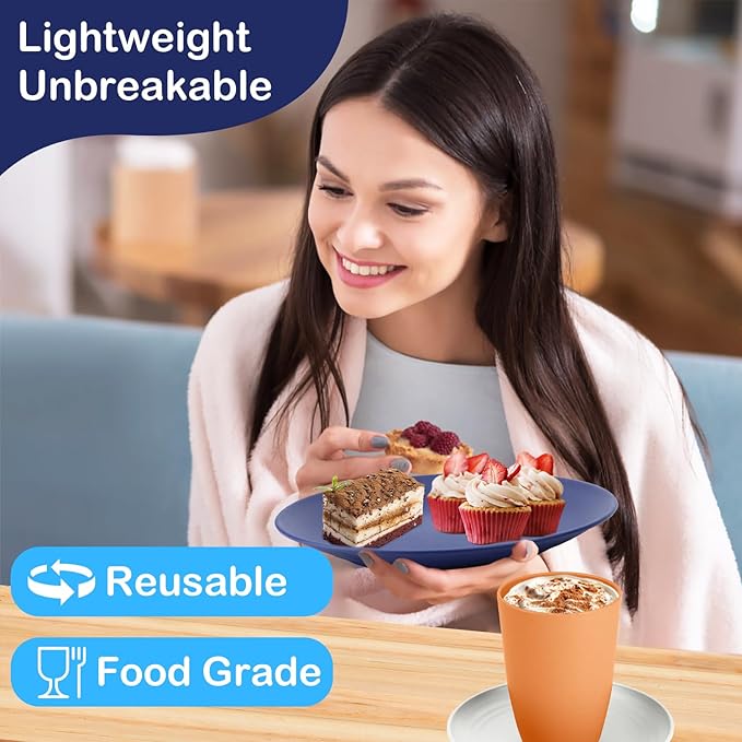 Wheat Straw Dinnerware Sets 40 PCS - Dishes Set for 8 Unbreakable Plates and Bowls Sets with Cups Dishwasher & Microwave Safe Lightweight Dinnerware for Kitchen Camping RV - Mondrian Colors