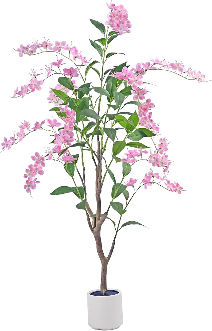 Artificial Jasmine Tree 5ft Beige Flower Pot Fake Plants, Lifelike Artificial Trees with Natural - Looking Blooms, Perfect for Any Space