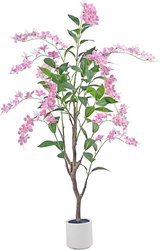 Artificial Jasmine Tree 5ft Beige Flower Pot Fake Plants, Lifelike Artificial Trees with Natural - Looking Blooms, Perfect for Any Space