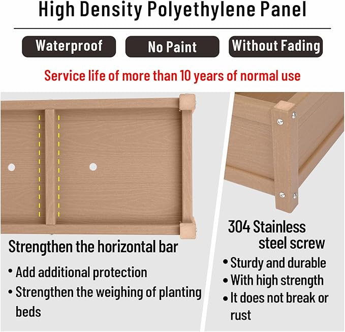 HDPE Raised Garden Beds Outdoor,Rot-Resistant and Non-Cracking,Outdoor Planter Boxes Rectangle with Drainage Holes for Yard,Lawn Brown