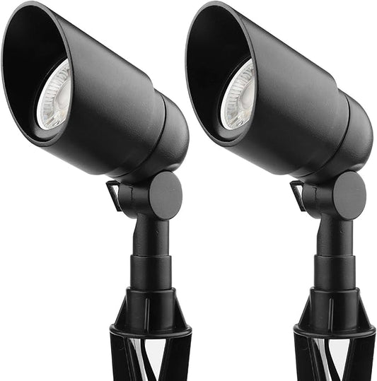 Landscape Lighting 12V 5W LED Landscape Spotlight Cast-Aluminum Waterproof Outdoor Low Voltage 450 Lumen Warm White for Garden, Lawn, Porch, Patio and Yard (2 Pack, Black)