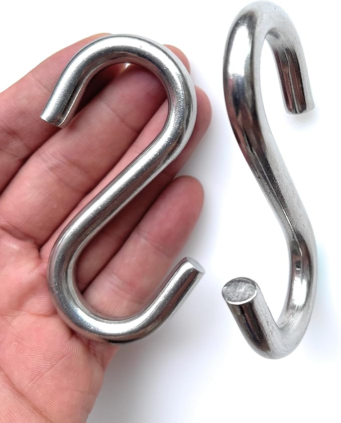 Holds 557Lbs S Hooks for Hanging Heavy Duty Hammock Stand Chair Porch Swing, 4 Pack 3.3- Inch 304 Stainless Steel S Hooks Utility Hooks
