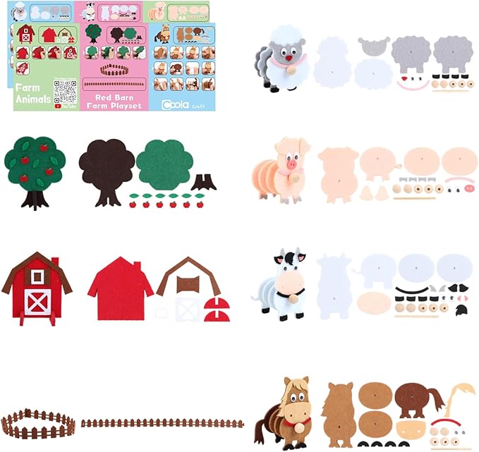 Coola Farm Animals Craft Kit Set for Preschool Kids - Red Barn & Animal Tree Educational Kit for Ages 3-6, Easy DIY Farm Playset Activity for Boys & Girls, Pack of 7