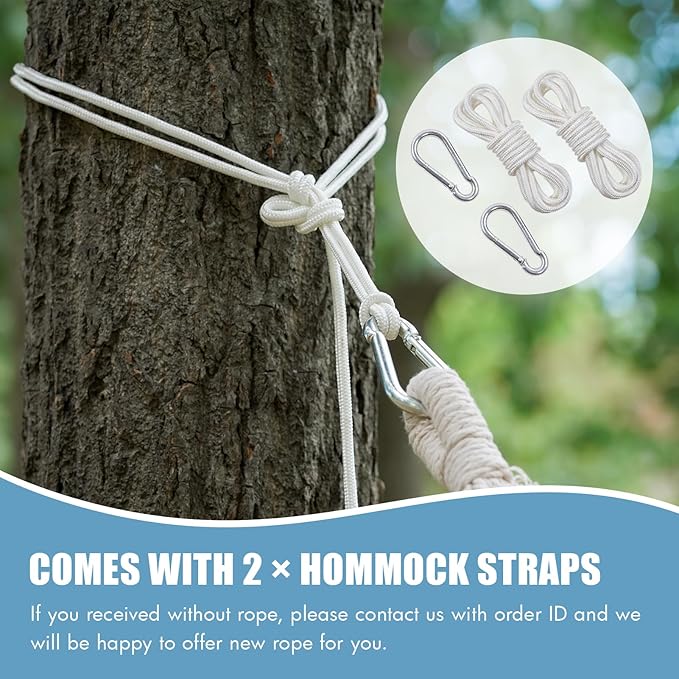 2 Persons Hammock - Portable Camping Bed for Patio, Backyard, Porch, Outdoor and Indoor Use - Soft Cotton Hammock with Carrying Bag