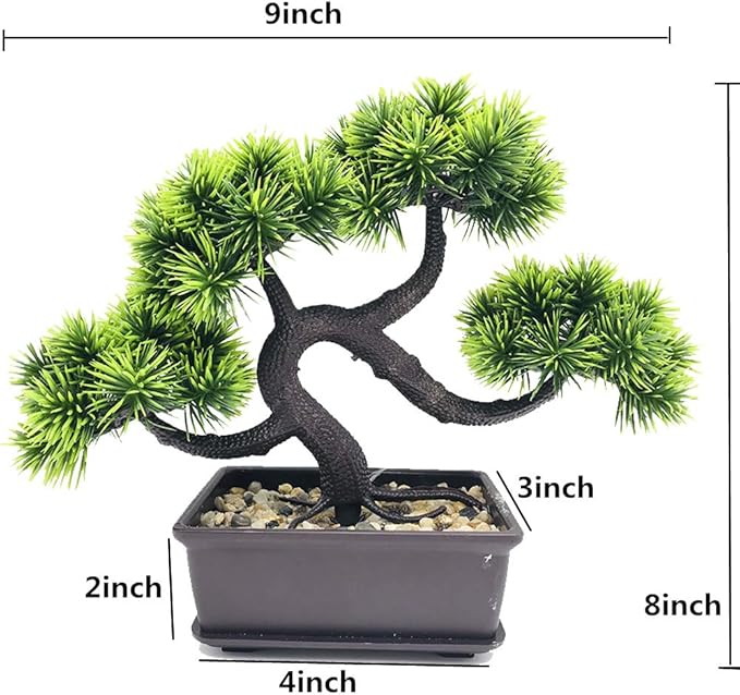 Artificial Plants Fake Bonsai Pine Trees Plants Greenery Japanese Pine Bonsai Tree Desktop Display Simulation,Office,Living Room,Zen Garden Decoration Indoor Home Décor(2 Pack Potted)